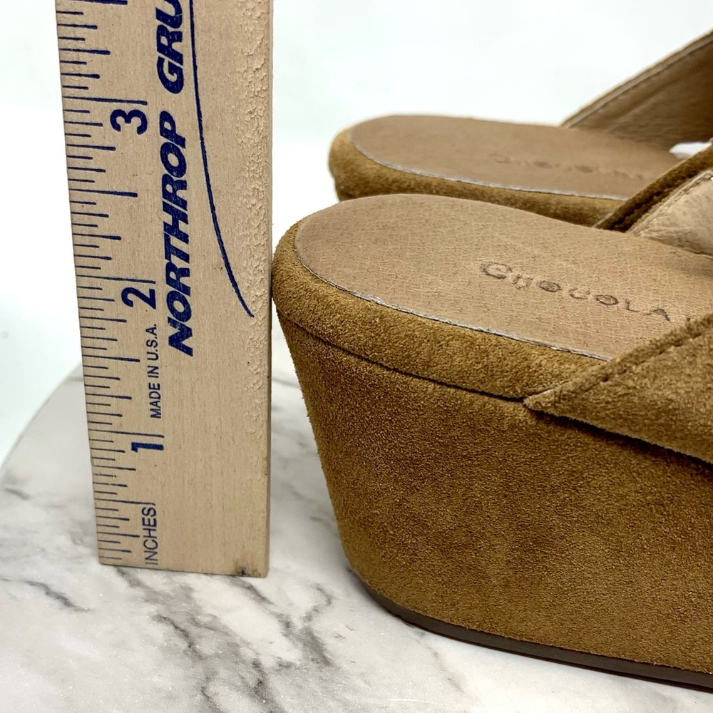 Chocolat Blu Yoana Brown Suede Peep Toe Wedge Mules 7 Bohemian Lagenlook Classic - Picture 15 of 16